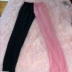 Half black half pink patchwork flare sweats